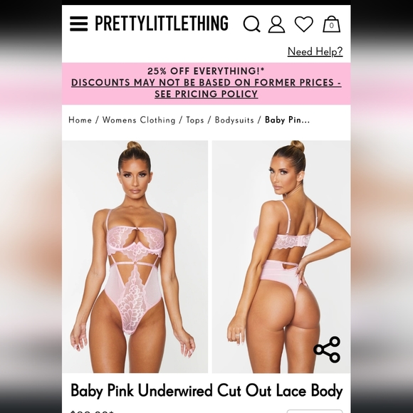 LINGERIE BODYSUIT L PINK LACE CUT OUT BRAZILIAN - Picture 4 of 4